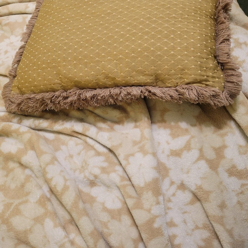 Throw Pillows Beige-Brown, two 17x17, well stitched, Brush Fringed - Picture 6 of 7
